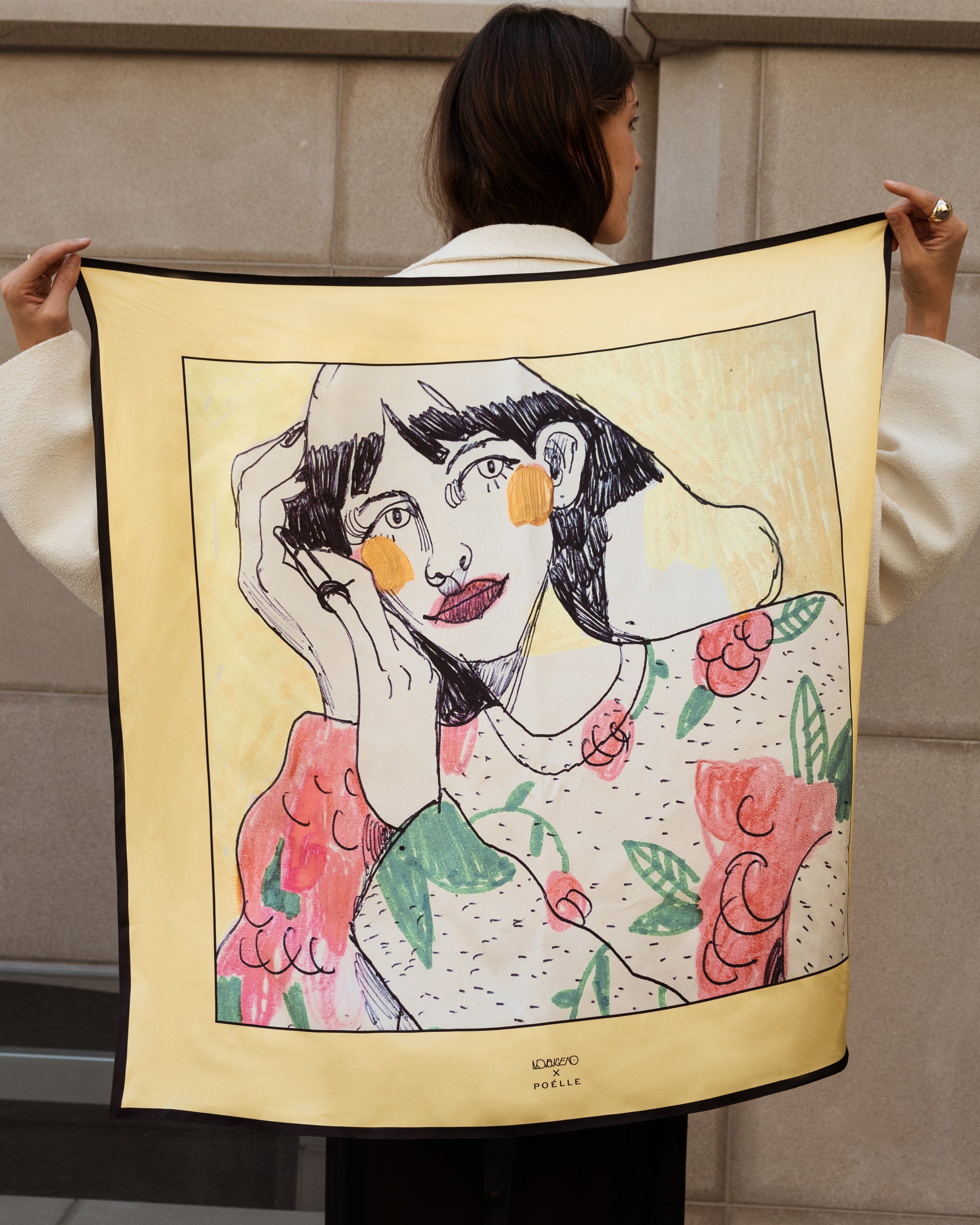 Large Divchuna silk scarf in ghee color